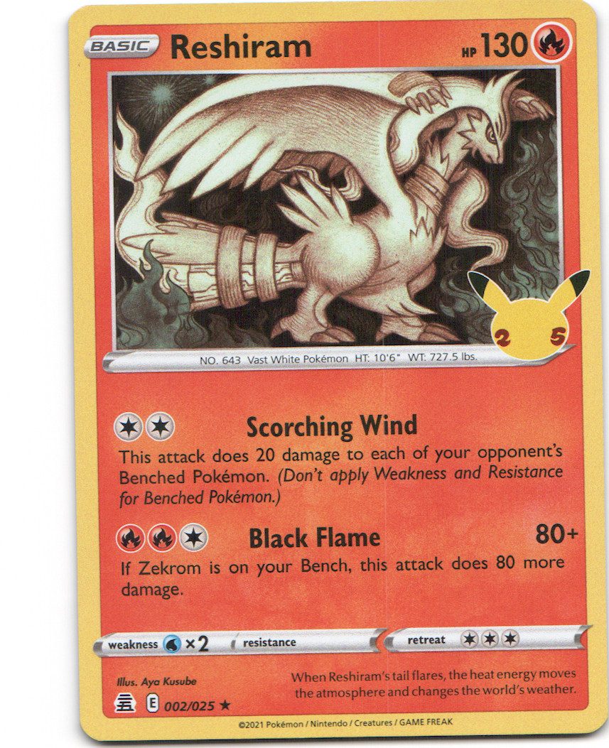 Reshiram 2 Celebrations Holofoil Pokemon NM