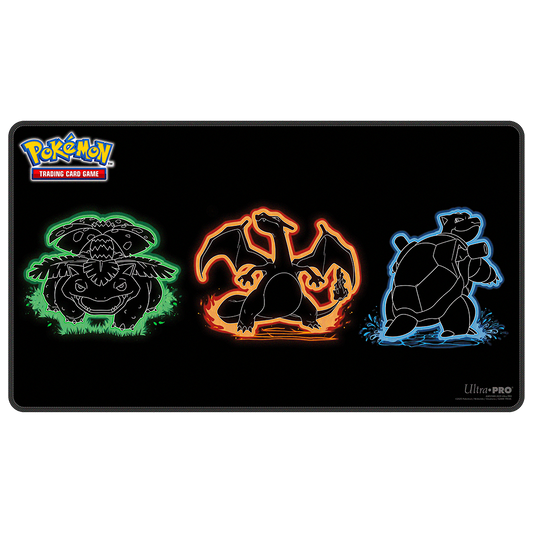 Ultra PRO Neon Kanto Foil Playmat for Pokémon with Venusaur, Charizard and Blastoise – front