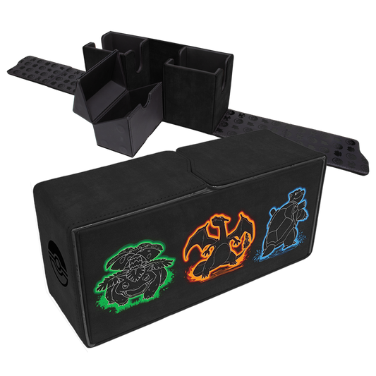Ultra PRO Neon Kanto Alcove Vault Deck Box for Pokémon with Venusaur, Charizard and Blastoise artwork – front