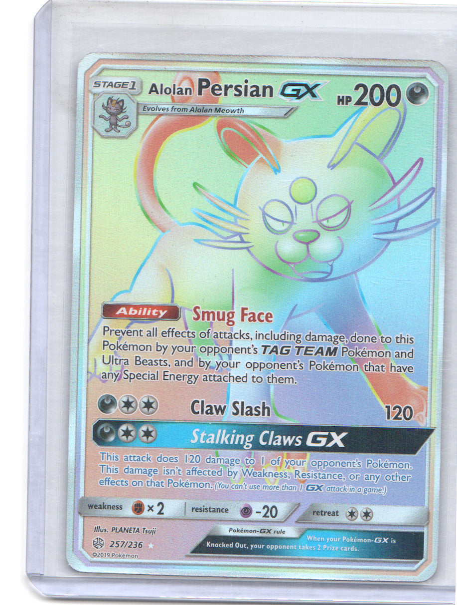 Alolan Persian GX (Secret) Rainbow Rare SM - Cosmic Eclipse 257/236 NM