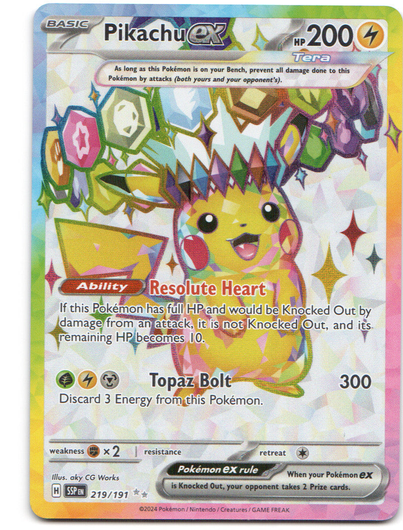 Pikachu ex Ultra Rare SV08: Surging Sparks 219/191 NM