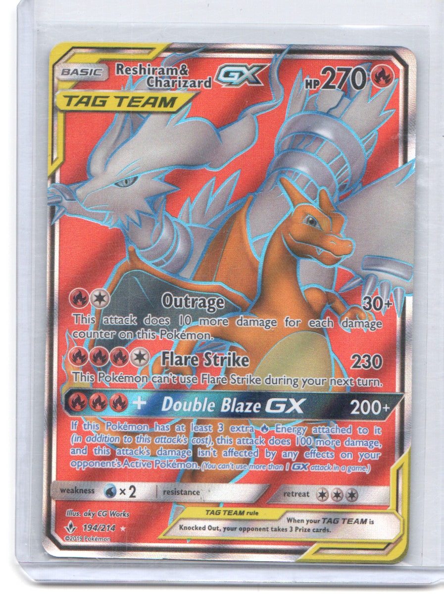 SM - Unbroken Bonds #194/214 Reshiram & Charizard GX (Full Art)