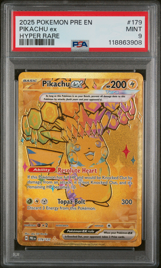 2025 Pokemon Pre En-Prismatic Evolutions #179 Pikachu Ex Hyper Rare PSA 9