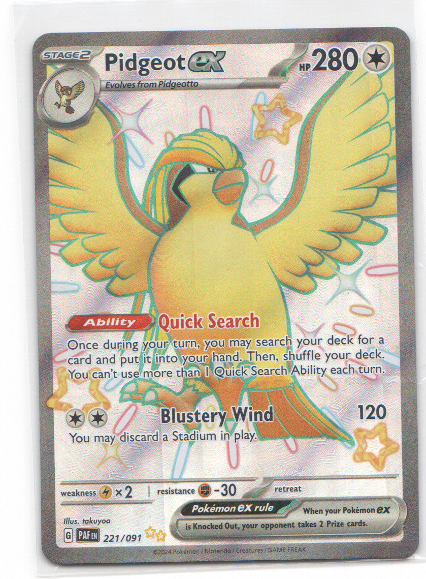 Pidgeot ex Shiny Ultra Rare SV: Paldean Fates 221/091 NM