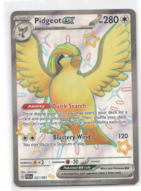 Pidgeot ex Shiny Ultra Rare SV: Paldean Fates 221/091 NM