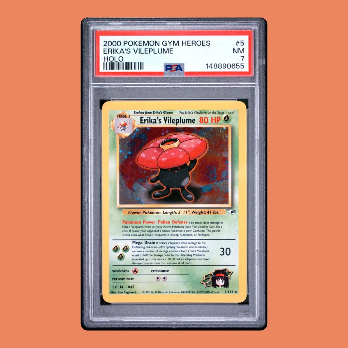 Erika's Vileplume - 2000 Pokemon Gym Heroes - #5 - PSA 7 NM
