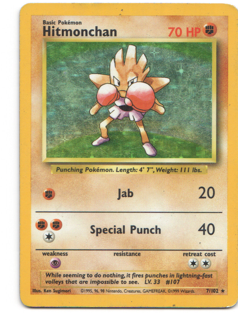 Hitmonchan Holo Rare Base Set 007/102 LP