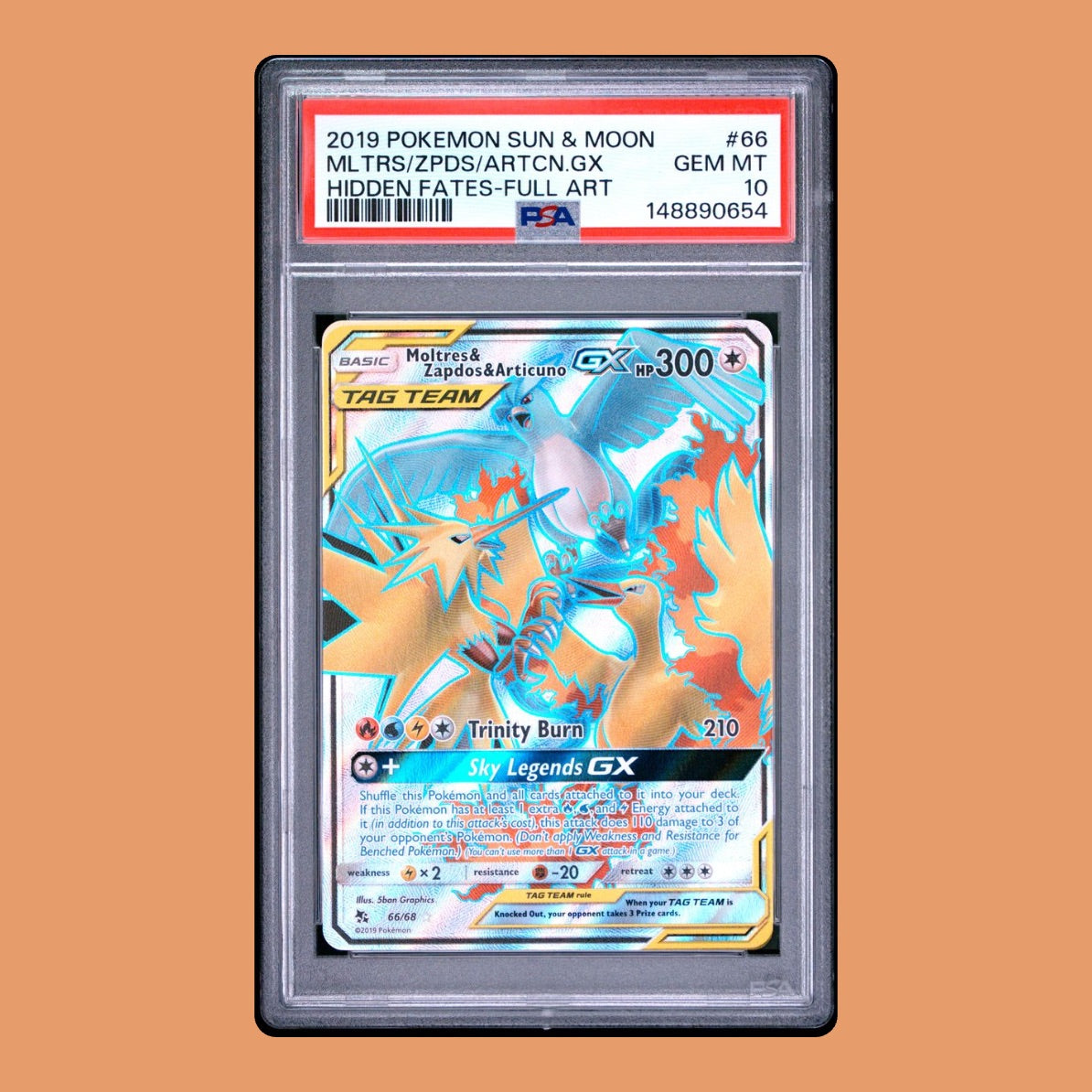 Moltres & Zapdos & Articuno GX - 2019 Pokemon SM Hidden Fates - #66 - PSA 10 GEM MT