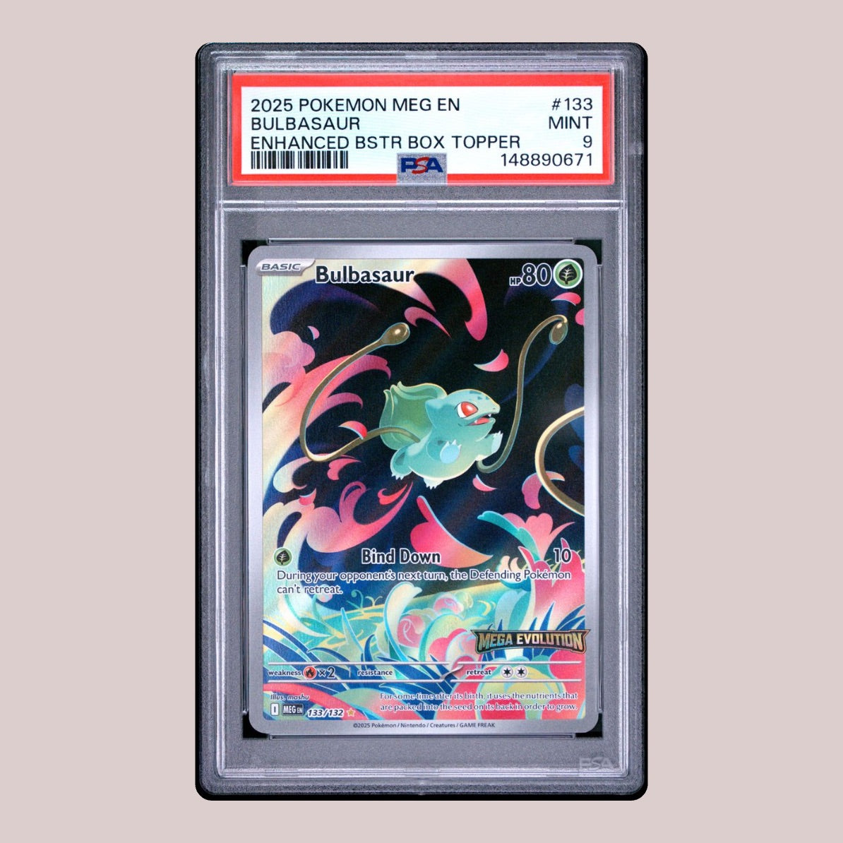 Bulbasaur - 2025 Pokemon MEG EN - Enhanced BSTR Box Topper - #133 - PSA 9 MINT