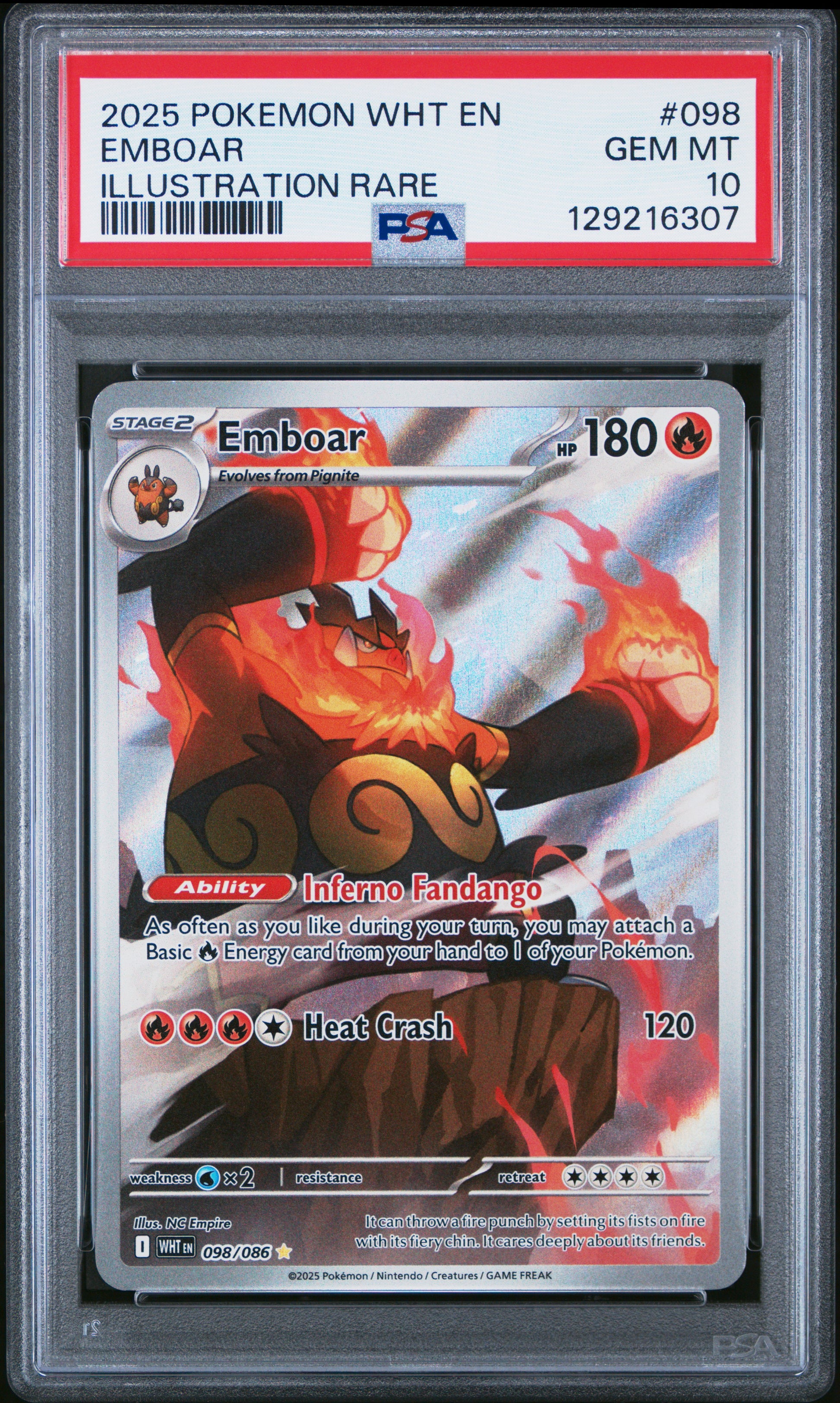 Emboar Illustration Rare Pokemon Wht En-White Flare 098 NM PSA 10