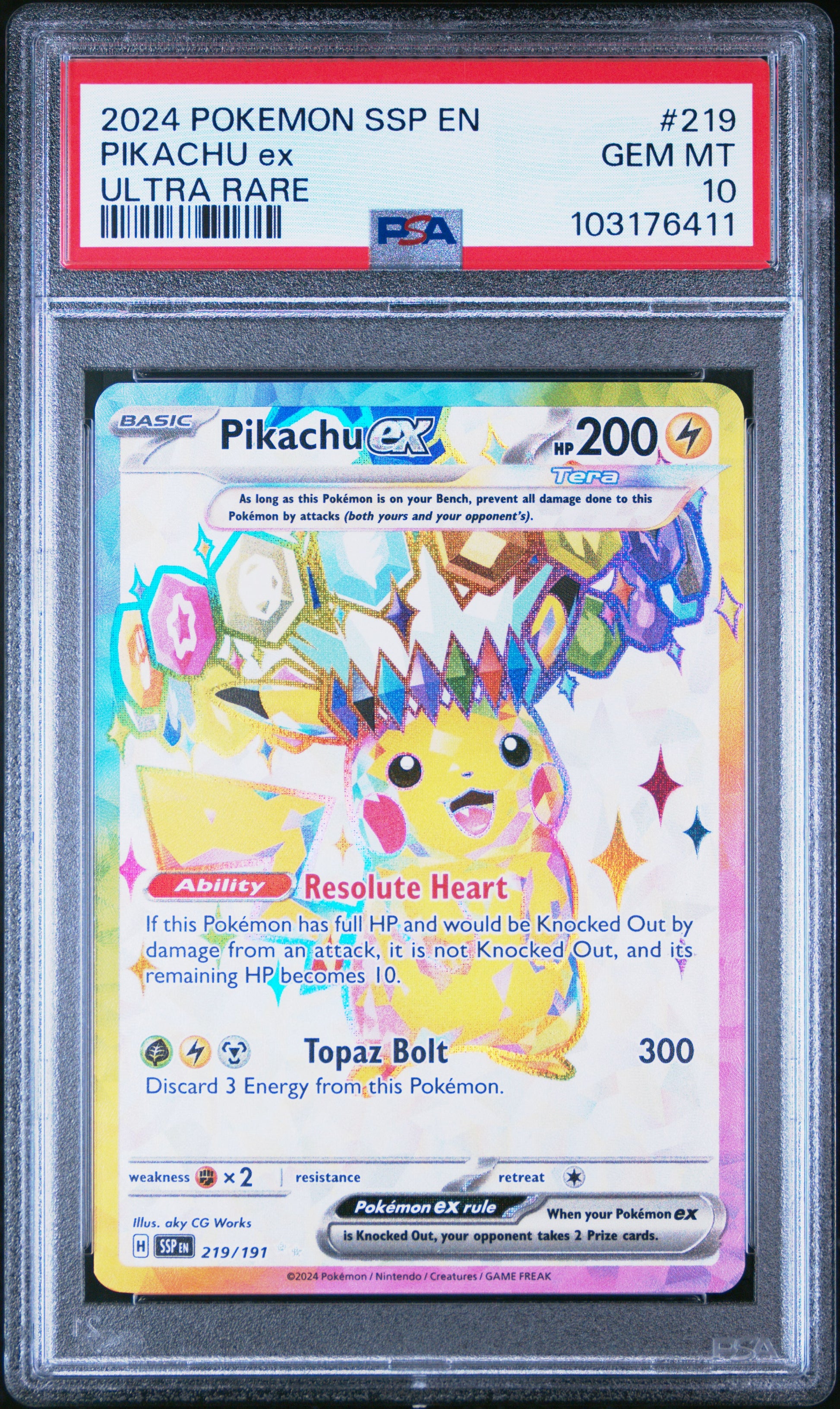 Pikachu Ex Ultra Rare Pokemon Ssp En-Surging Sparks 219 NM PSA 10