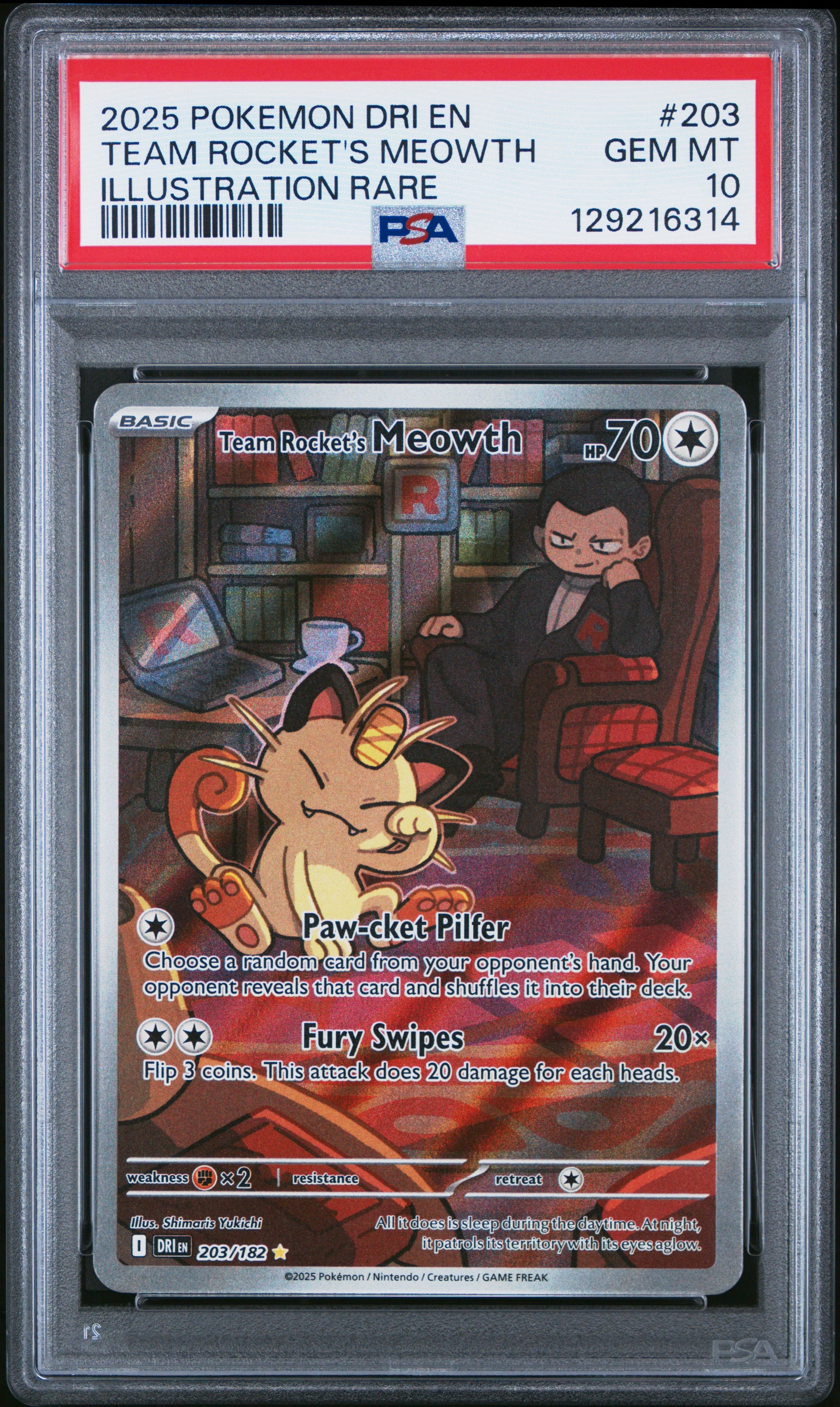 Team Rocket'S Meowth Illustration Rare Pokemon Dri En-Destined Rivals 203 NM PSA