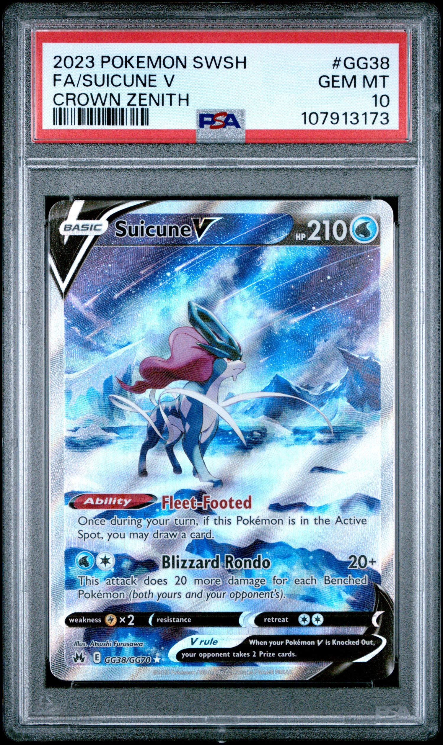 Fa/Suicune V Crown Zenith Pokemon Sword And Shield Crown Zenith GG38 NM PSA 10