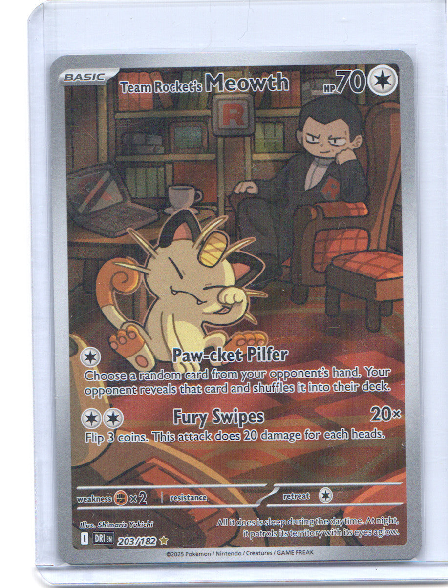 Team Rocket's Meowth Illustration Rare SV10: Destined Rivals 203/182 NM