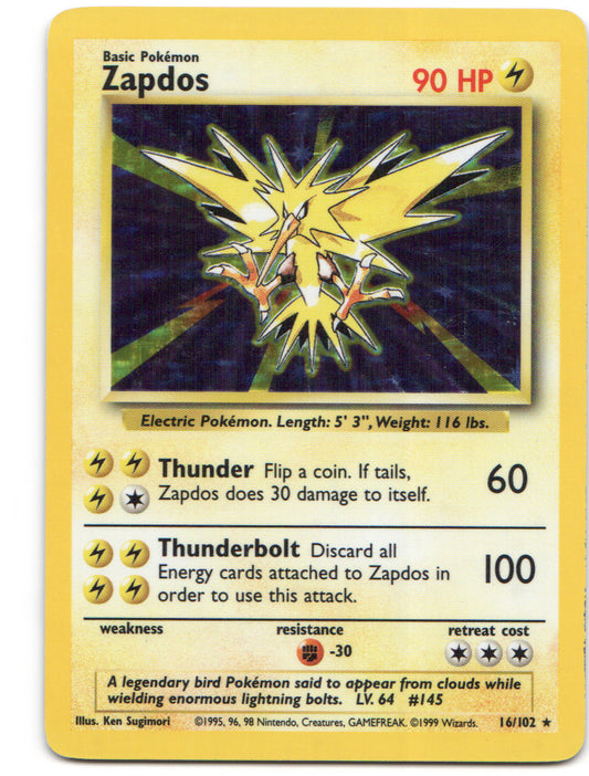 Zapdos Holo Rare Base Set 016/102 LP